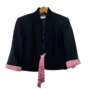 Vintage Donna Morgan Womens Jacket Sz 10 Black Cropped Pink Satin Trim 90s Glam